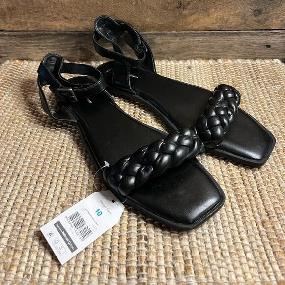 Time And Tru Black Braided Ankle Strap Sandals Size 10 - Picture 1 of 11
